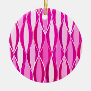 Mid-Century Ribbon Print - shades of magenta pink Ceramic Ornament