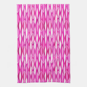 Mid-Century Ribbon Print - shades of magenta pink Kitchen Towel