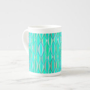 Mid-Century Ribbon Print - shades of turquoise Bone China Mug
