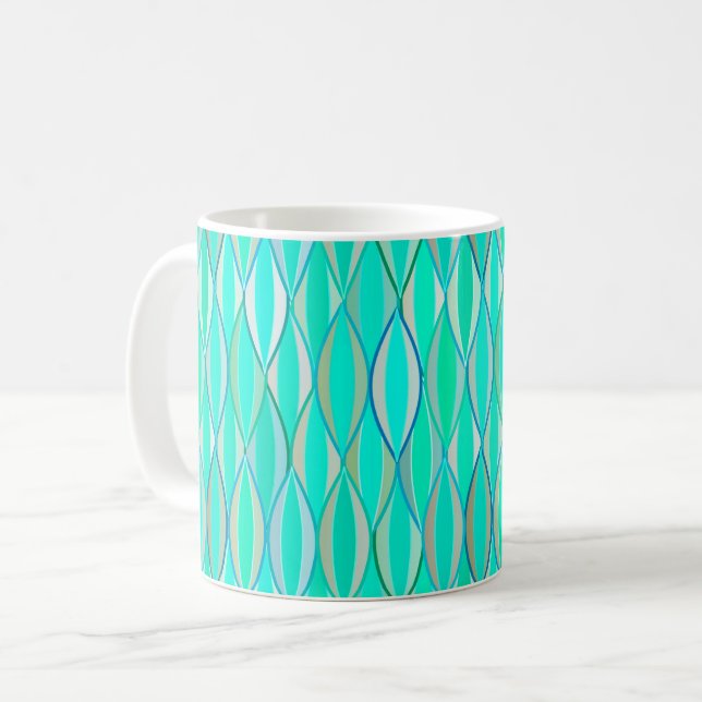 Mid-Century Ribbon Print - shades of turquoise Coffee Mug (Front Left)