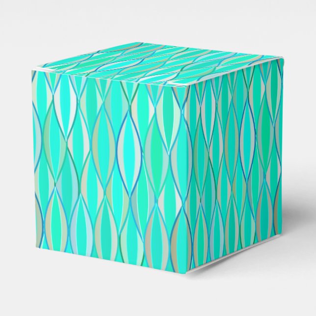 Mid-Century Ribbon Print - shades of turquoise Favor Box (Front Side)