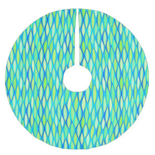 Mid-Century Ribbon Print - turquoise and lime Brushed Polyester Tree Skirt