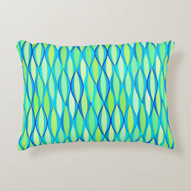 Mid-Century Ribbon Print - turquoise and lime Decorative Pillow (Front)