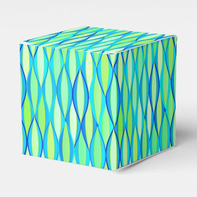 Mid-Century Ribbon Print - turquoise and lime Favor Box (Front Side)
