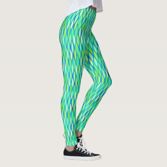Mid-Century Ribbon Print, Turquoise and Lime Green Leggings (Right)