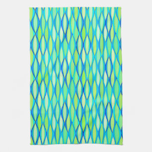 Mid-Century Ribbon Print - turquoise and lime Kitchen Towel