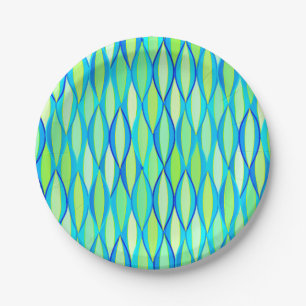 Mid-Century Ribbon Print - turquoise and lime Paper Plate