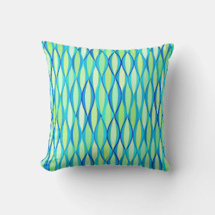 Mid-Century Ribbon Print - turquoise and lime Throw Pillow