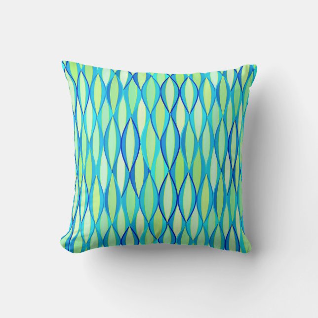Mid-Century Ribbon Print - turquoise and lime Throw Pillow (Front)