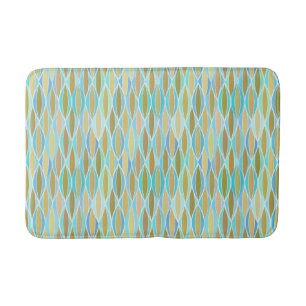 Mid-Century Ribbon Print - turquoise and tan Bath Mat