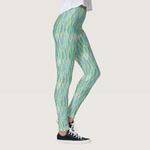 Mid-Century Ribbon Print, Turquoise and Tan Leggings