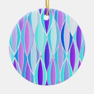 Mid-Century Ribbon Print - violet and aqua Ceramic Ornament