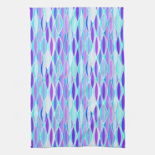 Mid-Century Ribbon Print - violet and aqua Kitchen Towel