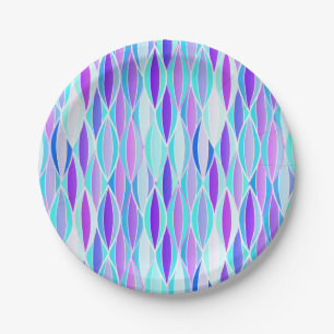 Mid-Century Ribbon Print - violet and aqua Paper Plate