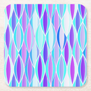 Mid-Century Ribbon Print - violet and aqua Square Paper Coaster