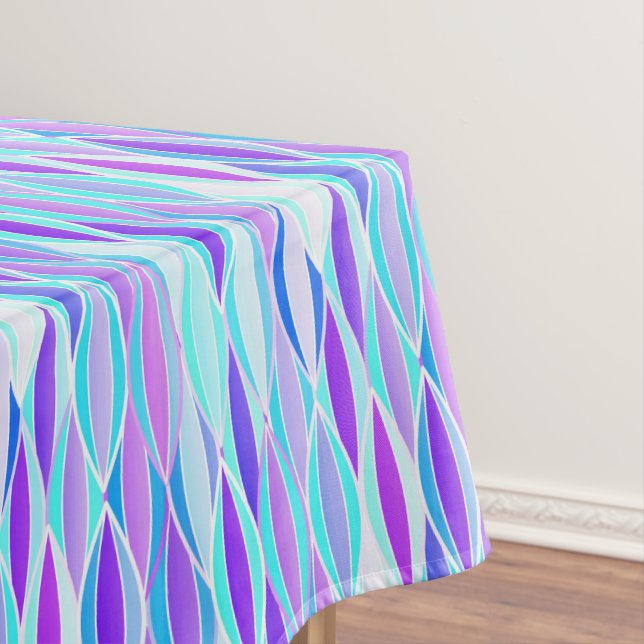 Mid-Century Ribbon Print - violet and aqua Tablecloth (In Situ)