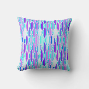 Mid-Century Ribbon Print - violet and aqua Throw Pillow