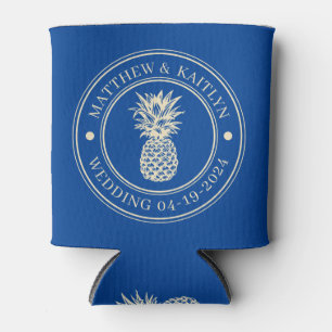 Mid-Century Royal Pineapple Wedding Crest & Name Can Cooler