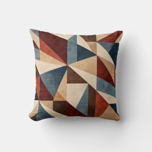 Mid Century Rust Blue Geometric Abstract Throw Pil Pillow