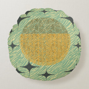 Mid Century Sage Geometric Design Round Pillow