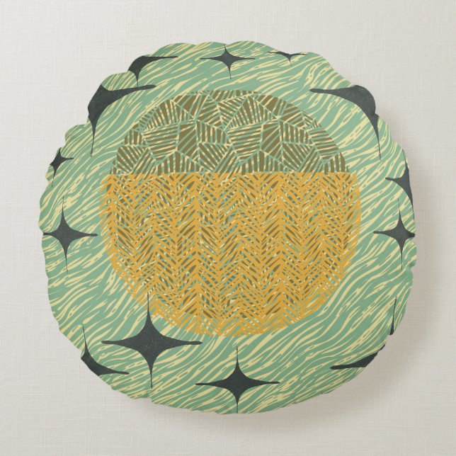 Mid Century Sage Geometric Design   Round Pillow (Front)