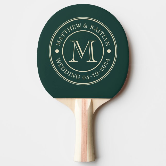 Mid-Century Sage Green Wedding Monogram Ping Pong Paddle (Front)