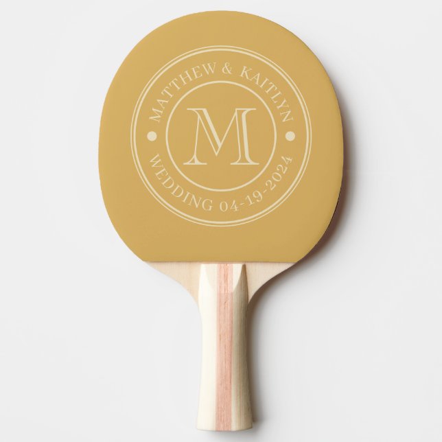 Mid-Century Sand Sunrise Wedding Monogram Ping Pong Paddle (Front)