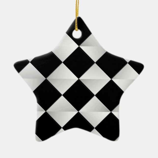Mid-Century Satin Diamonds - black and white Ceramic Ornament (Front)