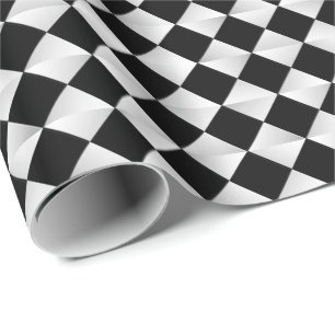 Mid-Century Satin Diamonds - black and white Wrapping Paper