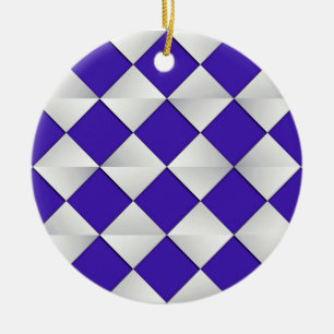 Mid-Century Satin Diamonds - cobalt and white Ceramic Ornament