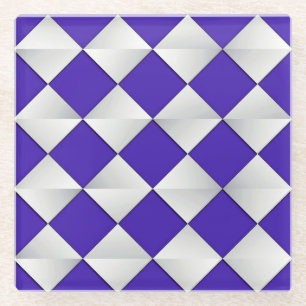 Mid-Century Satin Diamonds - cobalt and white Glass Coaster