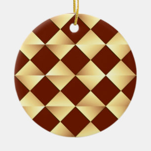 Mid-Century Satin Diamonds - gold & chocolate Ceramic Ornament