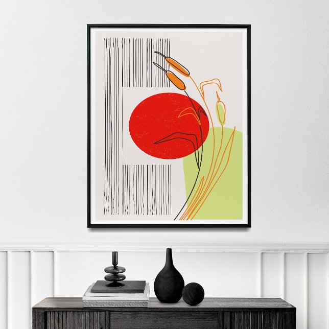 Mid-Century Scandinavian Boho Simple Red Sun Lake Poster (Creator Uploaded)
