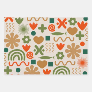 Mid-Century Scandinavian Retro Christmas Pattern Wrapping Paper Sheet