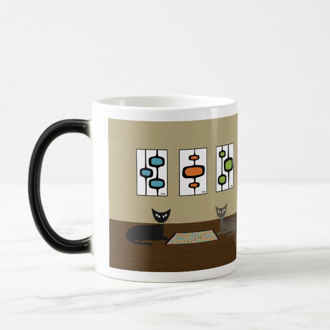 Mid Century Scrabble Cats Magic Mug (Left)