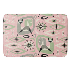 Mid Century Siamese Cat Abstract Bath Mat