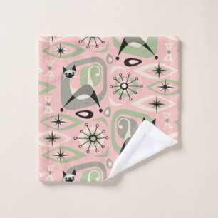 Mid Century Siamese Cat Abstract Bath Towel Set