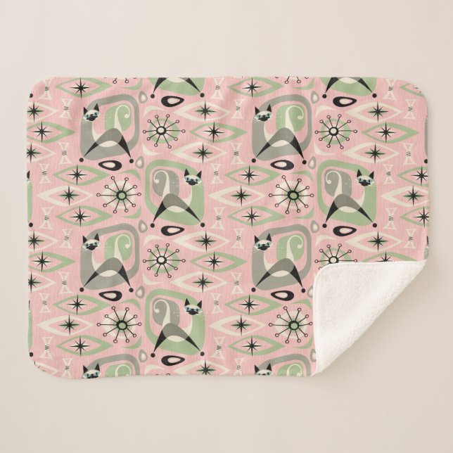 Mid Century Siamese Cat Abstract Sherpa Blanket (Front (Horizontal))