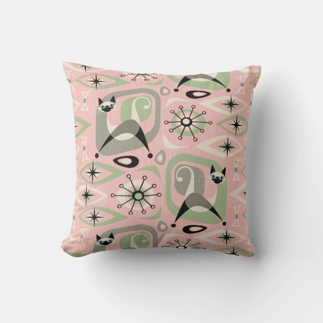 Mid Century Siamese Cat Abstract Throw Pillow (Front)