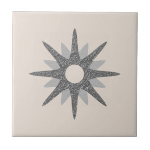 Mid-Century Single Silver Starburst Ceramic Tile