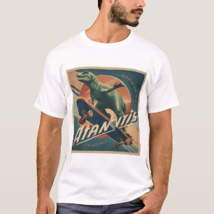 Mid-Century Skater Dinosaur – Retro Poster T-Shirt