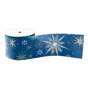 Mid-Century Snowflakes Galore On Blue Grosgrain Ribbon