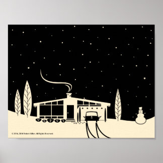 Mid-Century Snowscene-Black Poster