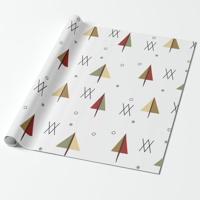 Mid Century Snowy Forest Wrapping Paper (Unrolled)