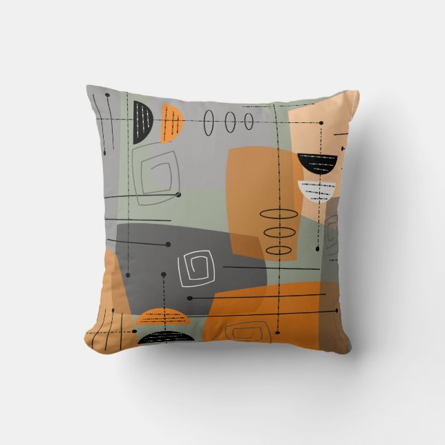 Mid-Century Space Age Abstract Throw Pillow (Front)