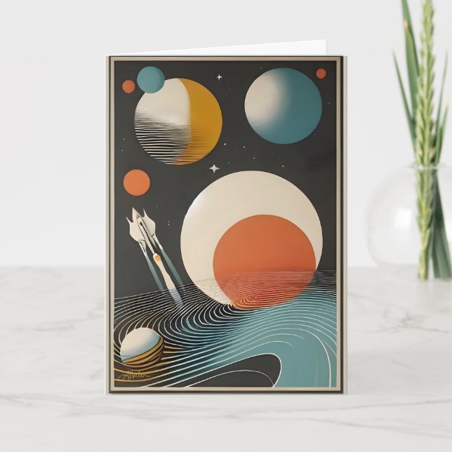 Mid Century Space Age Art Galaxy Waves Card (Front)