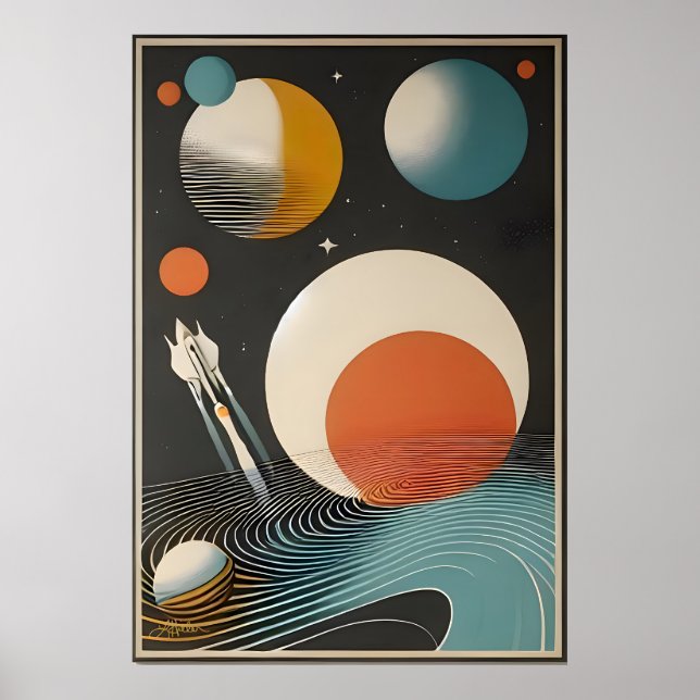 Mid Century Space Age Art Galaxy Waves Poster (Front)