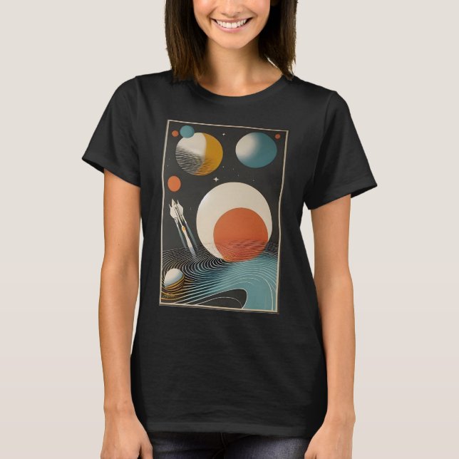 Mid Century Space Age Art Galaxy Waves T-Shirt (Front)
