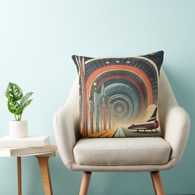 Mid Century Space Age Art Wormhole Port Throw Pillow (Chair)