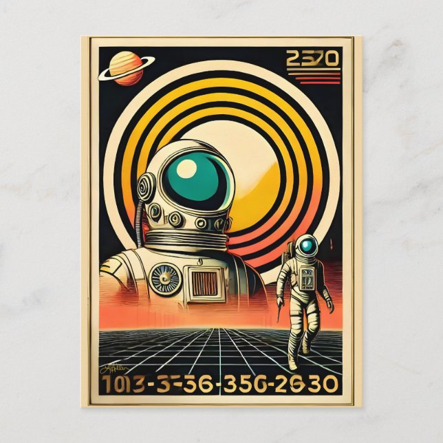 Mid Century Space Age Astronaut Landing Art  Postcard (Front)